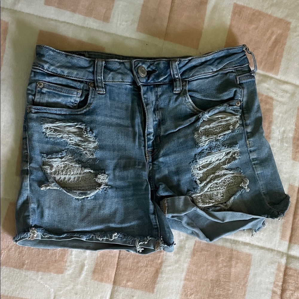 American Eagle Outfitters Lace Pocket Ripped Jean Shorts